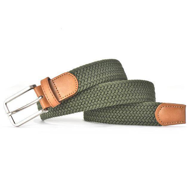 Belts green / 90cm Hot Colors Men Women's Casual Knitted Belt Woven Canvas Elastic Stretch Belt  Plain Webbing Belt Metal Buckle Black
