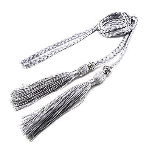 Belts Grey Casual Rope Belts for Women Thin Braided Tassels Cummerbund Lady All-Match Waistband Fashion Accessories 15 Colors