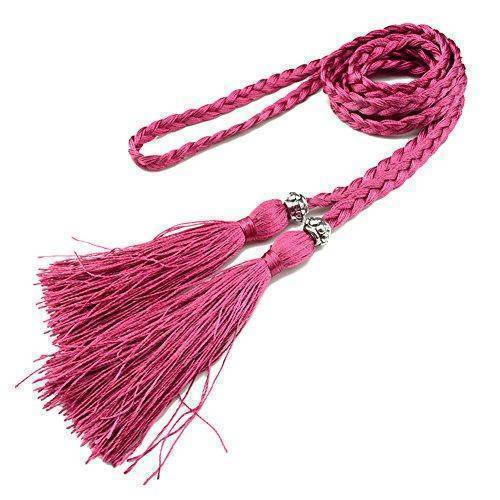 Belts hot pink Casual Rope Belts for Women Thin Braided Tassels Cummerbund Lady All-Match Waistband Fashion Accessories 15 Colors
