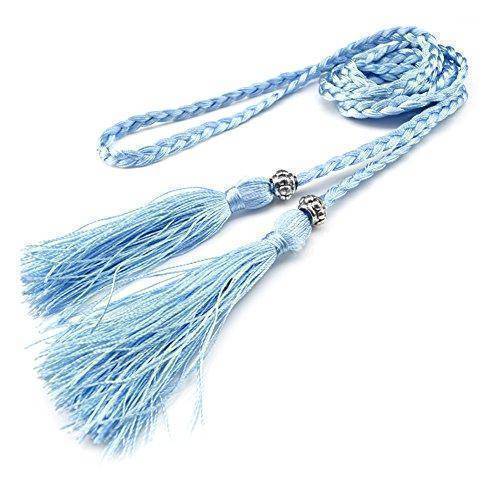 Belts Light Blue Casual Rope Belts for Women Thin Braided Tassels Cummerbund Lady All-Match Waistband Fashion Accessories 15 Colors
