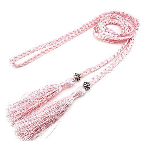 Belts Pink Casual Rope Belts for Women Thin Braided Tassels Cummerbund Lady All-Match Waistband Fashion Accessories 15 Colors