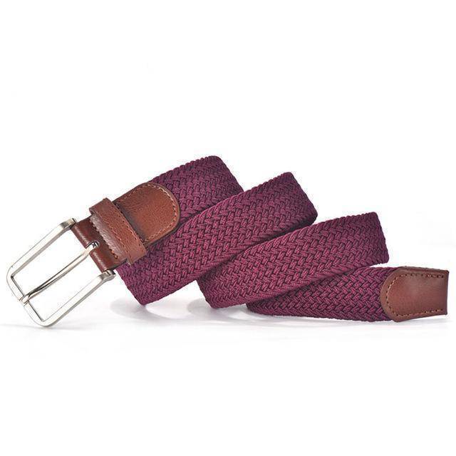 Belts purple / 90cm Hot Colors Men Women's Casual Knitted Belt Woven Canvas Elastic Stretch Belt  Plain Webbing Belt Metal Buckle Black