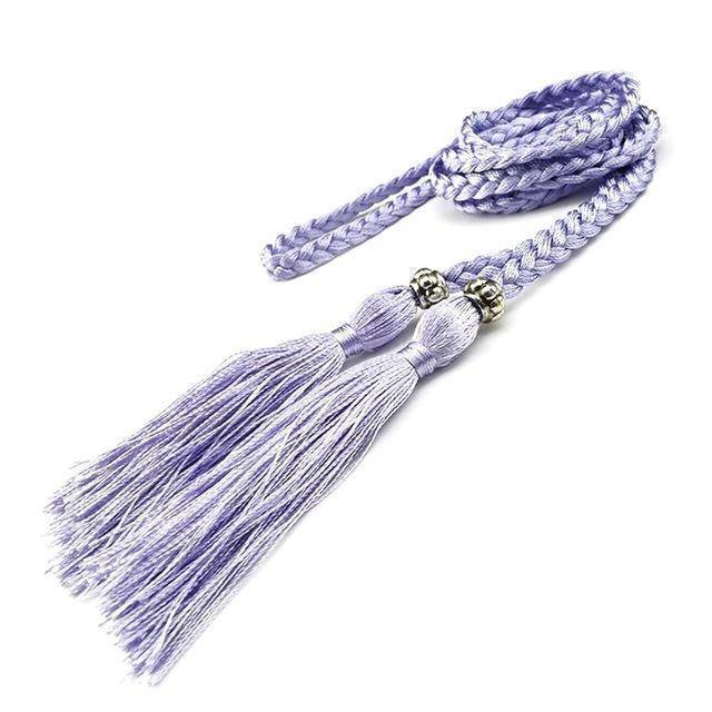 Belts Purple Casual Rope Belts for Women Thin Braided Tassels Cummerbund Lady All-Match Waistband Fashion Accessories 15 Colors