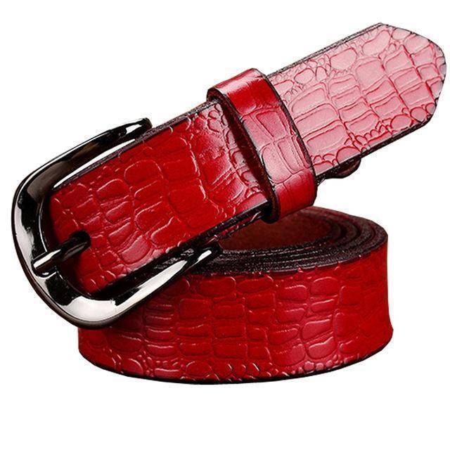 Belts Red / 85cm Fashion Belts for women Genuine leather belt woman High quality Designer Crocodile second layer Cow skin strap female for jeans