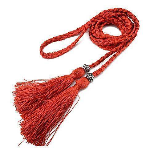 Belts Red Casual Rope Belts for Women Thin Braided Tassels Cummerbund Lady All-Match Waistband Fashion Accessories 15 Colors