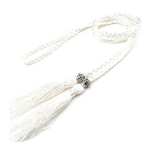 Belts White Casual Rope Belts for Women Thin Braided Tassels Cummerbund Lady All-Match Waistband Fashion Accessories 15 Colors