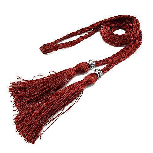 Belts Wine Red Casual Rope Belts for Women Thin Braided Tassels Cummerbund Lady All-Match Waistband Fashion Accessories 15 Colors