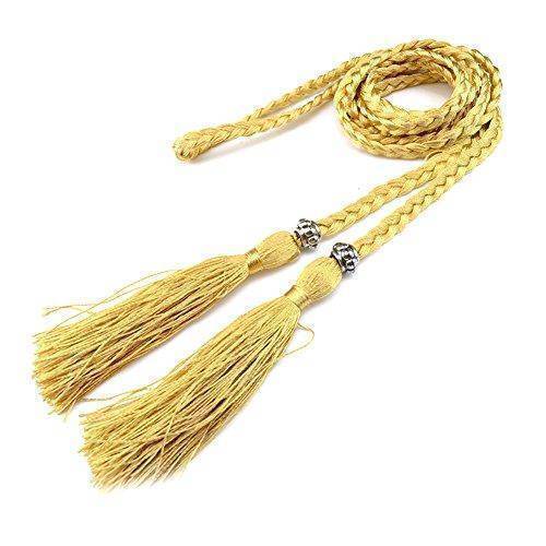 Belts Yellow Casual Rope Belts for Women Thin Braided Tassels Cummerbund Lady All-Match Waistband Fashion Accessories 15 Colors