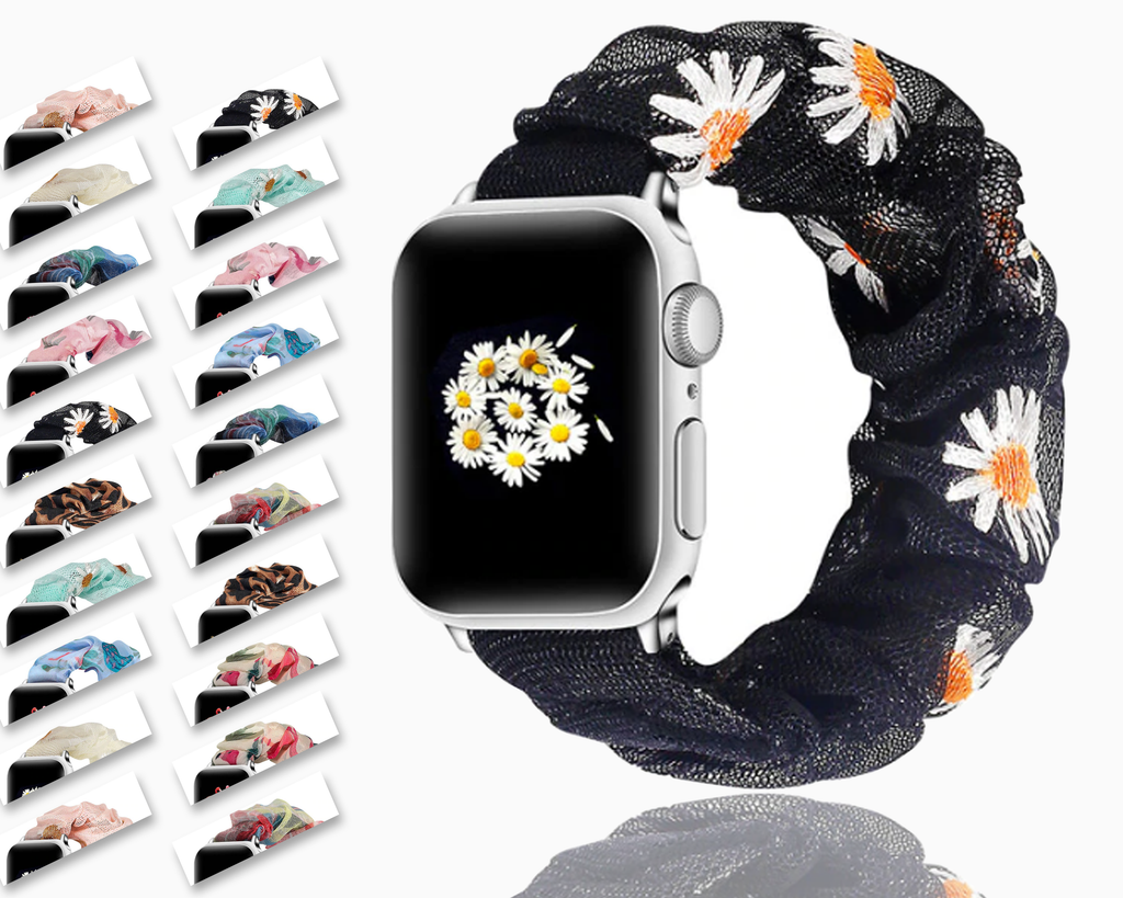 Watchbands Summer Scrunchie Black Yoga Daisy Elastic, Apple Watch 6 5 4 Watchband