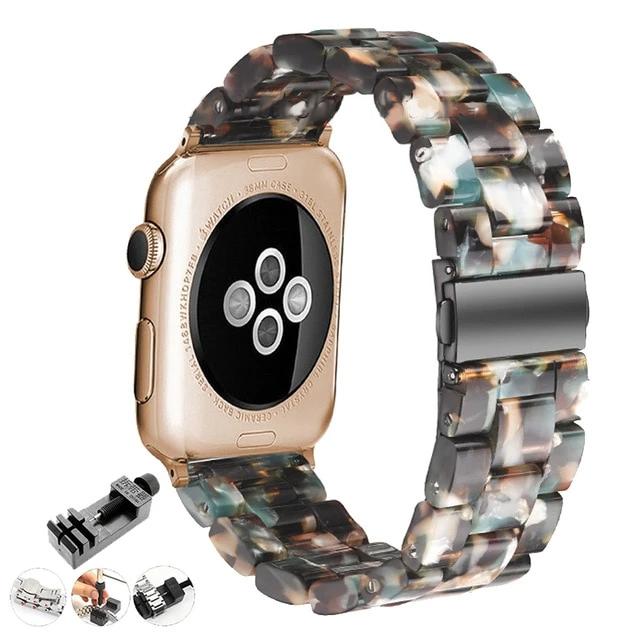 Watchbands blue flower / 42mm or 44mm Resin Watch strap for apple watch 5 4 band 42mm 38mm correa transparent steel for iwatch series 5 4 3/2/1 watchband 44mm 40mm|Watchbands