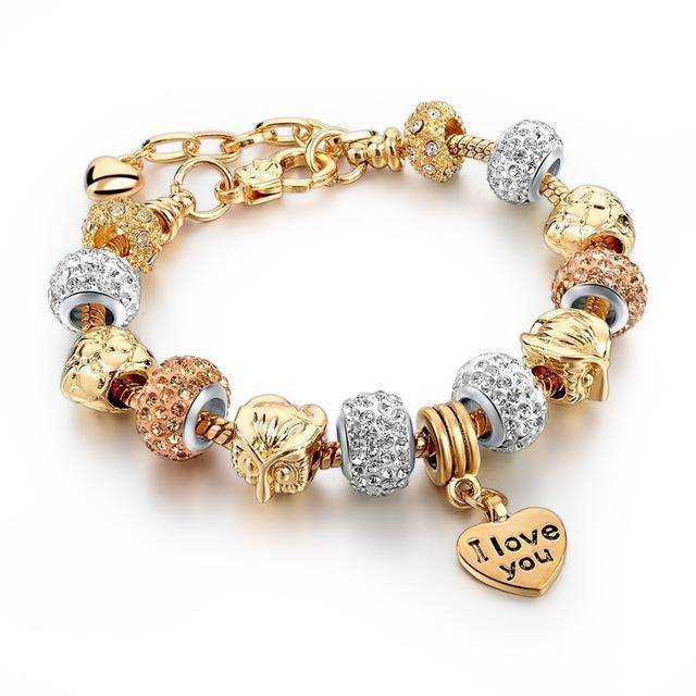19 Styles, Crystal Heart Charm Bracelets & Bangles Gold