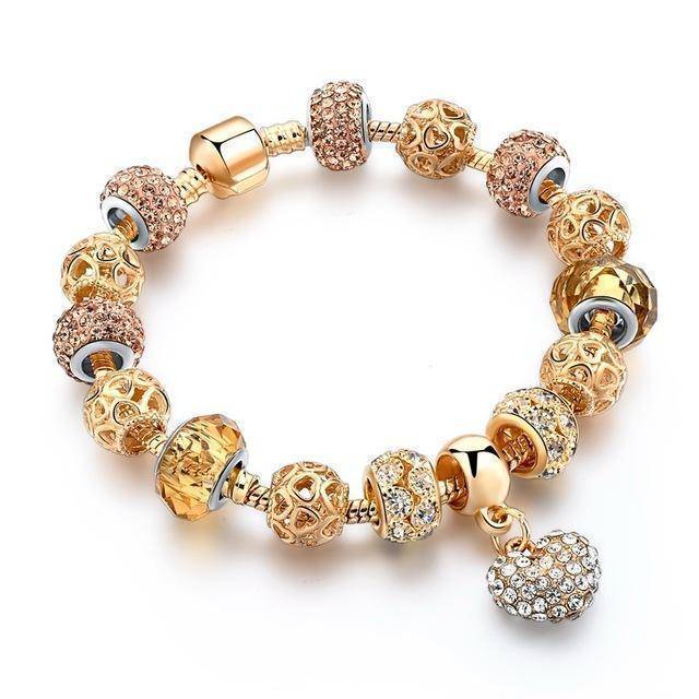 LOVE Letters Beads Bracelets & Bangles Gold Crystal Heart Charm