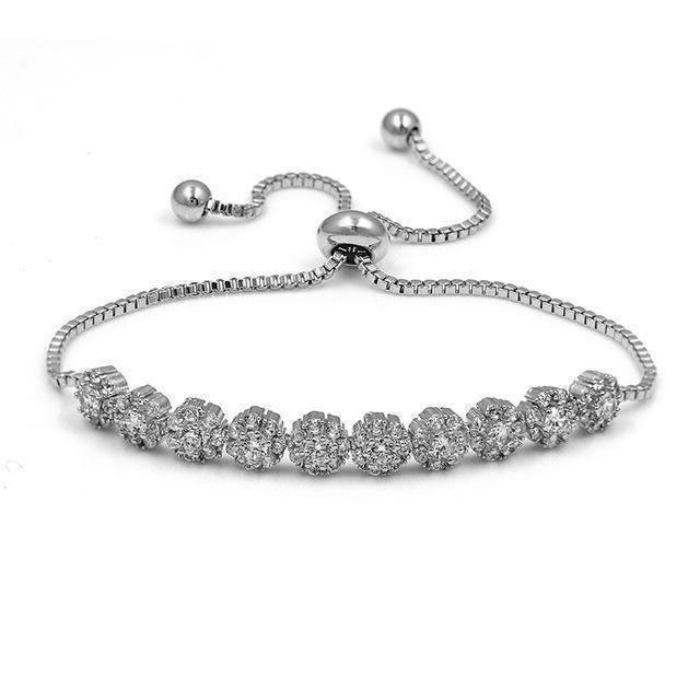 bracelet bigger flower silver SALE! Flower Shape Cubic Zirconia Crystal Adjustable CZ Zircon Bracelets
