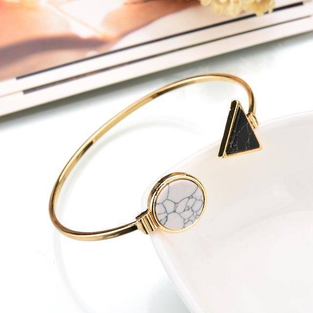 bracelet Black Round New Gold Tone Punk Trendy Marbleized Stone Cuff Bangle Bracelet