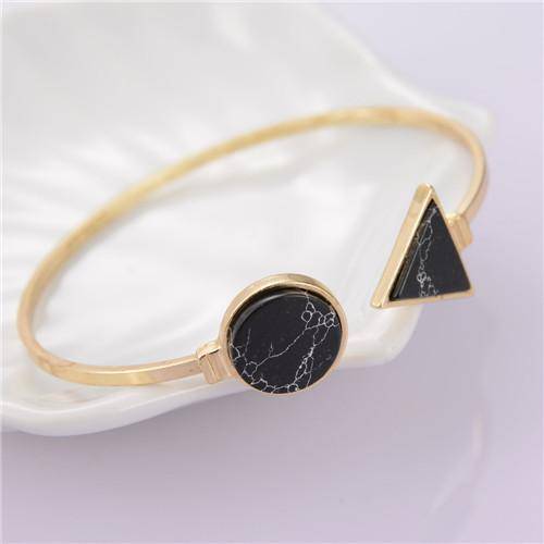 bracelet black triangle round New Gold Tone Punk Trendy Marbleized Stone Cuff Bangle Bracelet