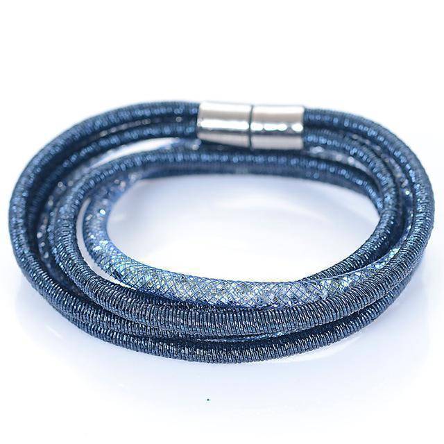 Bracelet Blue Crystal Bracelets Mesh Chain With Full Resin Crystal Magnetic Double Wrap Bracelet