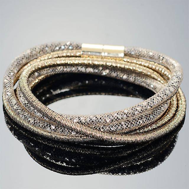 Bracelet Coffee Crystal Bracelets Mesh Chain With Full Resin Crystal Magnetic Double Wrap Bracelet