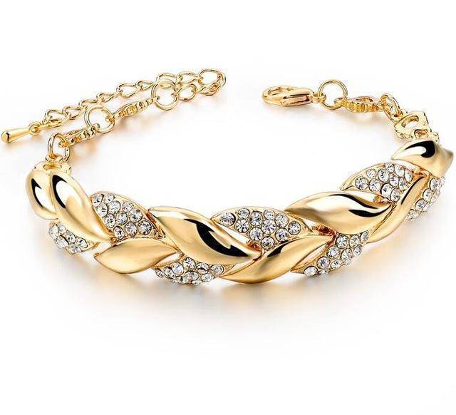 bracelet Gold Braided Gold color Leaf crystal Bracelet