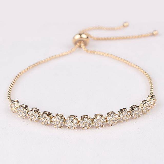 bracelet Gold-color SALE! Flower Shape Cubic Zirconia Crystal Adjustable CZ Zircon Bracelets