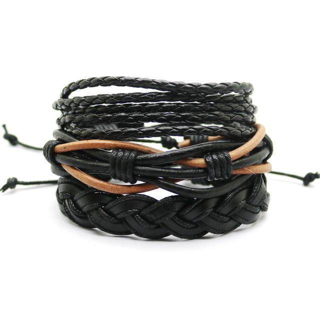 1 Set 4PCS multi-layer leather bead bracelet wrap