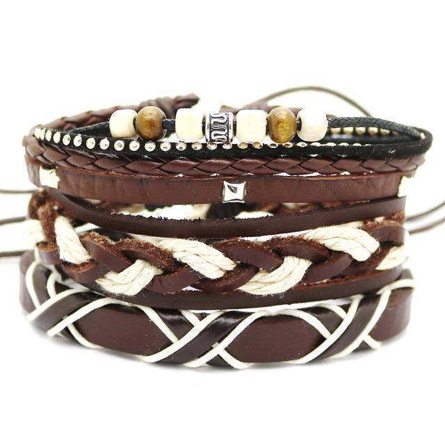 1 Set 4PCS multi-layer leather bead bracelet wrap