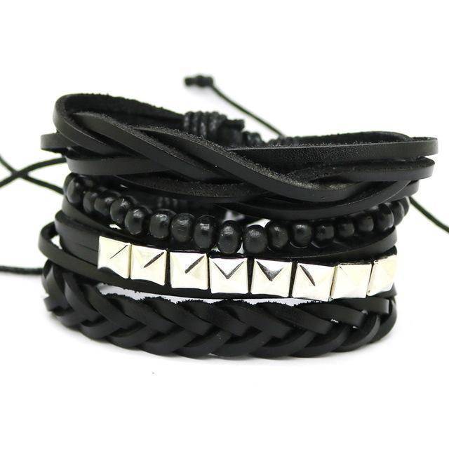 www.Nuroco.com - 1 Set 4PCS bracelet bead multi-layer wrap* leather