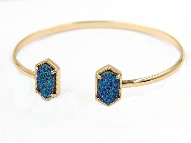 Bracelet Multi GOLD New Cute Oval Quartz Copper Bangles White and Blue green Stone Resin Druzy Cuff Bangles for Women