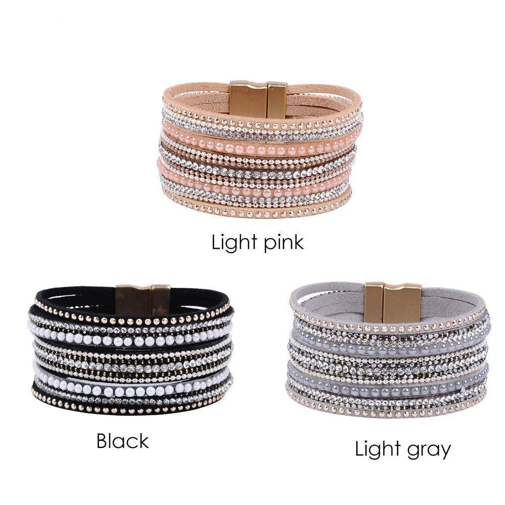 Bracelet natural crystal bracelet luxury exclusive design genuine leather statement bangles for women with magic closure jewelry