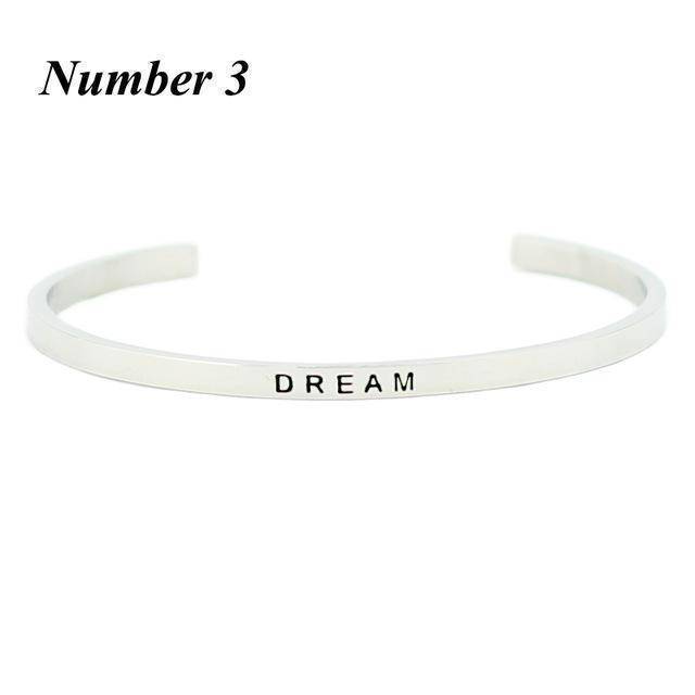 bracelet Number 3 Positive Inspirational Quote Cuff Bracelet Bangle - 316L Stainless Steel