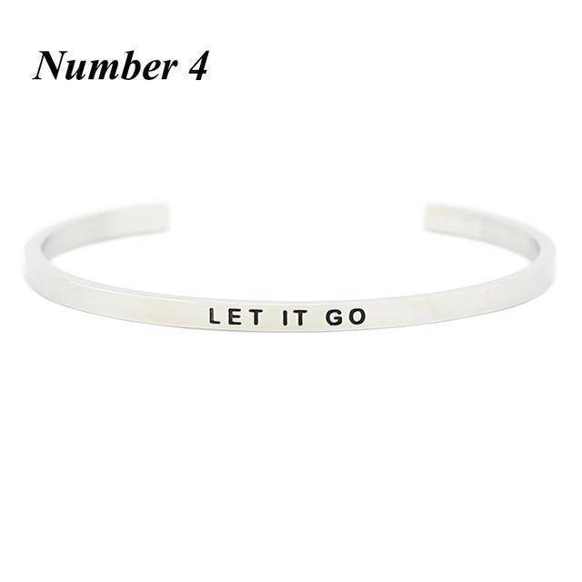 bracelet Number 4 Positive Inspirational Quote Cuff Bracelet Bangle - 316L Stainless Steel