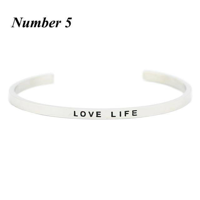 bracelet Number 5 Positive Inspirational Quote Cuff Bracelet Bangle - 316L Stainless Steel