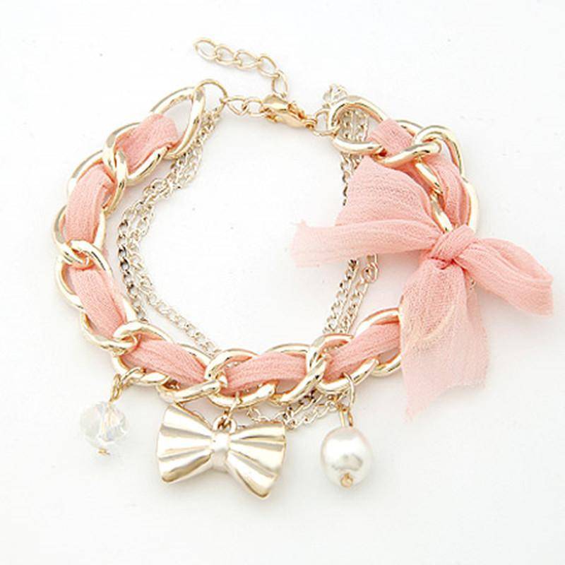 Bracelet pink Simulated Pearl Charm Gold Color Bracelets Bangles