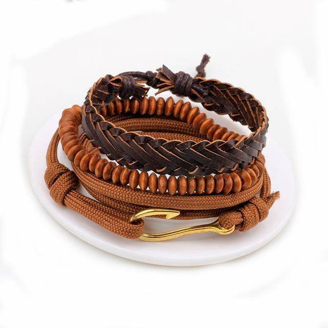 DAXI Mens Leather Bracelet For Men Accessories Beaded Braclets