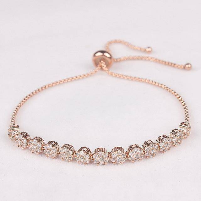 bracelet Rose Gold Color SALE! Flower Shape Cubic Zirconia Crystal Adjustable CZ Zircon Bracelets