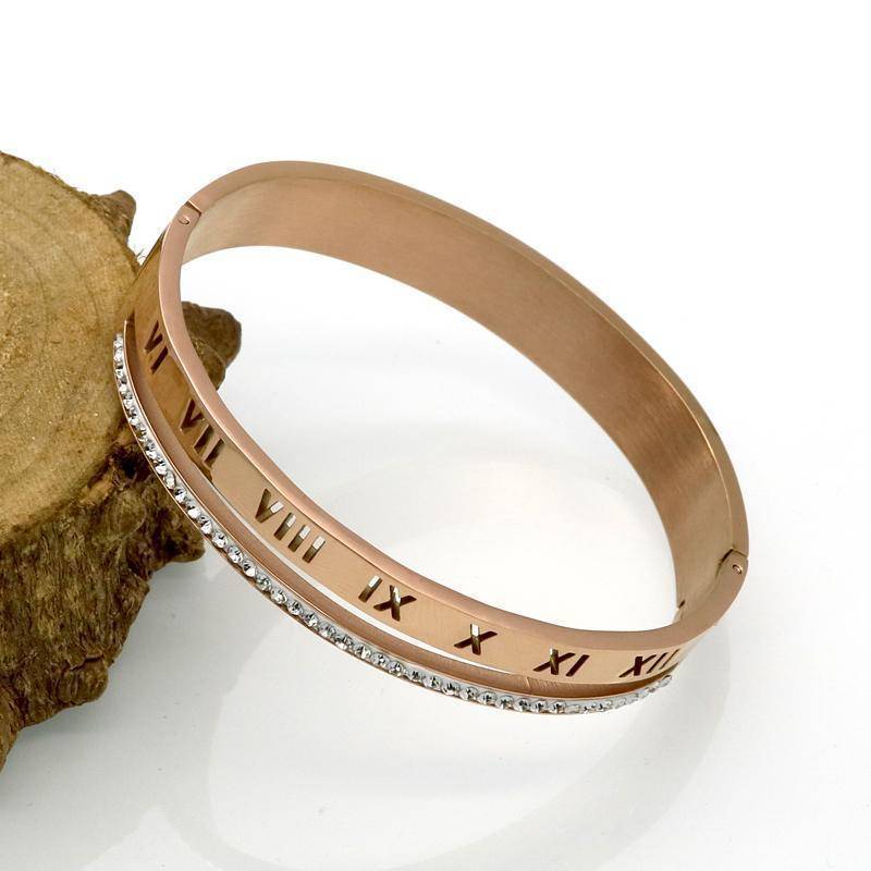 bracelet Rose gold Roman numerals, Crystal Bracelets & Bangles cuff - Stainless steel
