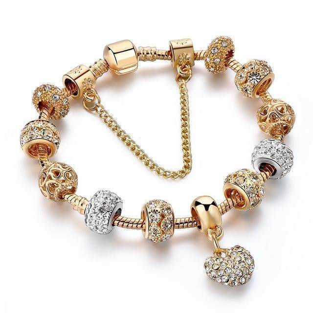 19 Styles, Crystal Heart Charm Bracelets & Bangles Gold