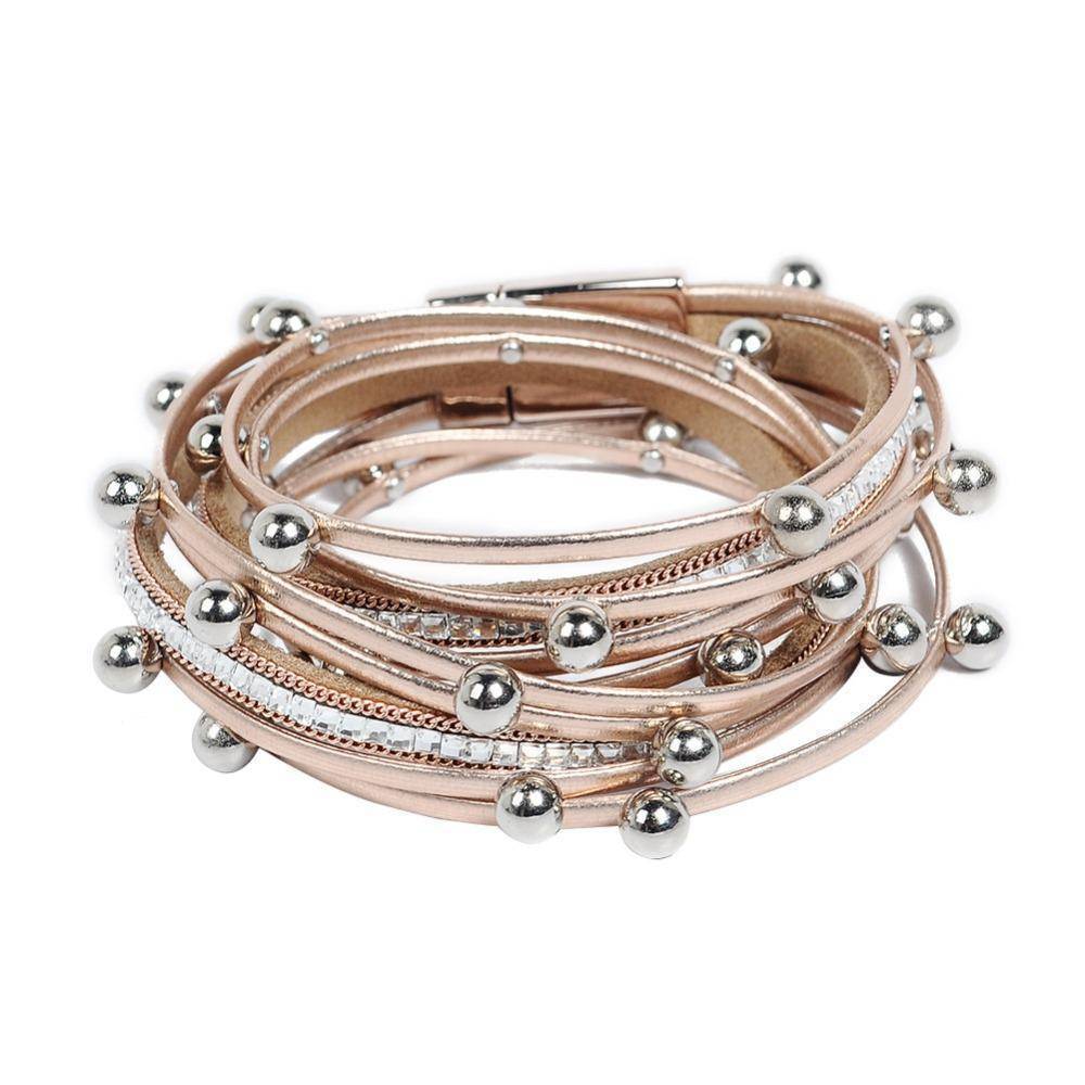 Bracelet Silver beads Wrap leather bangle bracelet