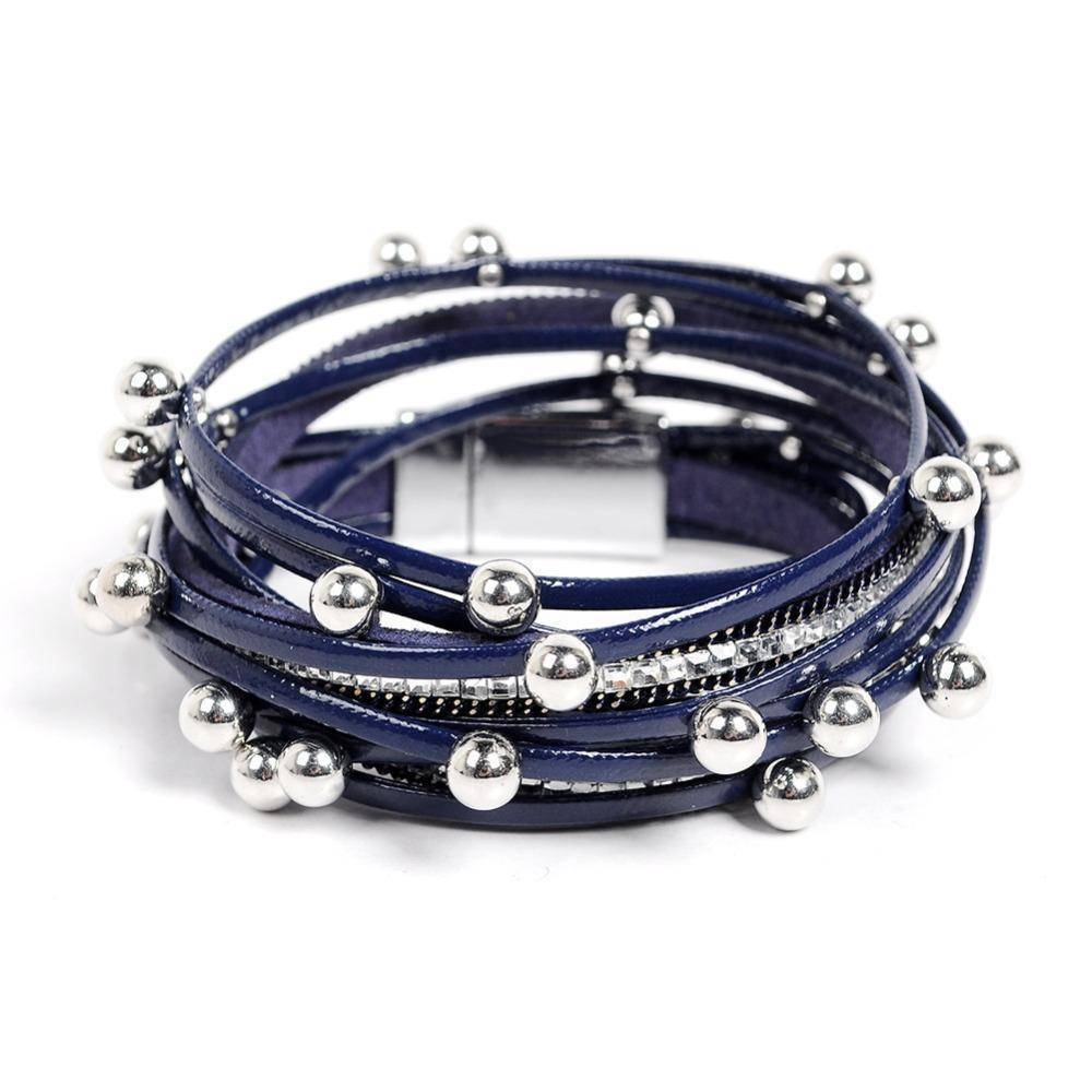 Bracelet Silver beads Wrap leather bangle bracelet