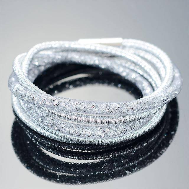 Bracelet Silver Crystal Bracelets Mesh Chain With Full Resin Crystal Magnetic Double Wrap Bracelet