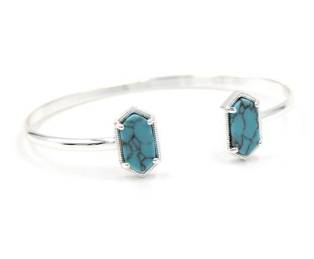 Bracelet Turquoise in SILVER New Cute Oval Quartz Copper Bangles White and Blue green Stone Resin Druzy Cuff Bangles for Women