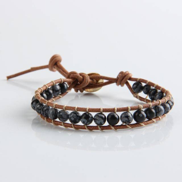 bracelet WPB081 Leather Bracelet Natural Stone Bead Bracelets