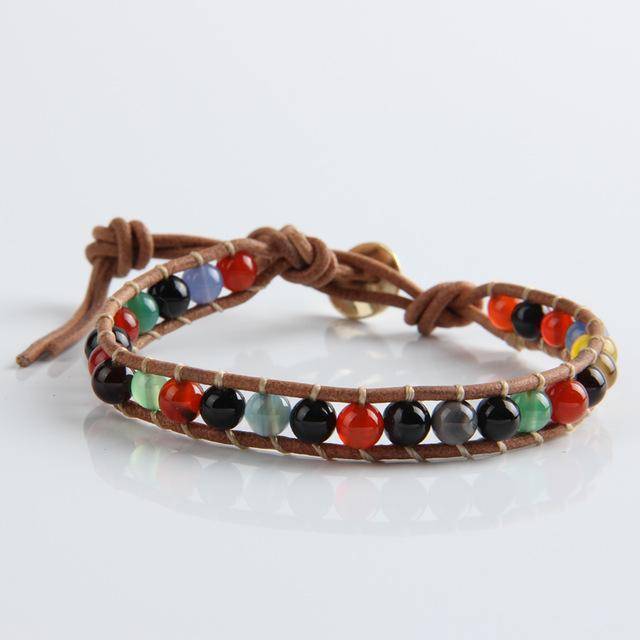 bracelet WPB086 Leather Bracelet Natural Stone Bead Bracelets