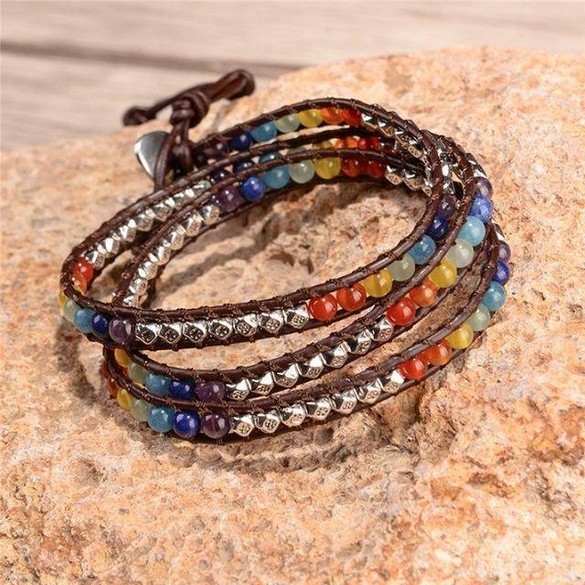 bracelets agate Chakra Natural Stone Handmade Chakra Leather Wrap Crystal Bracelet