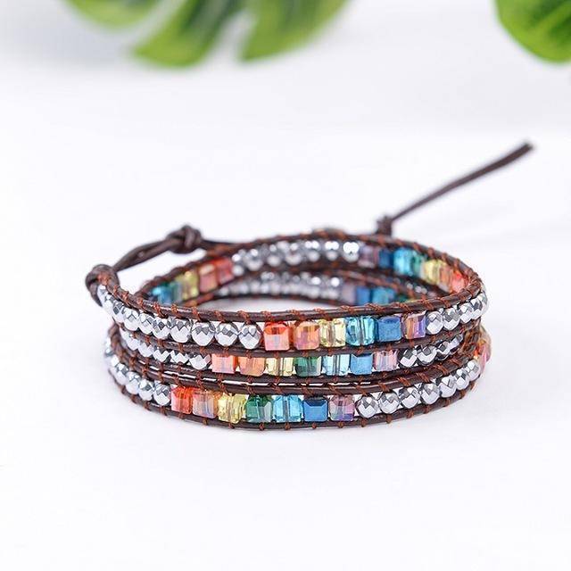 bracelets chakra 1 Natural Stone Handmade Chakra Leather Wrap Crystal Bracelet