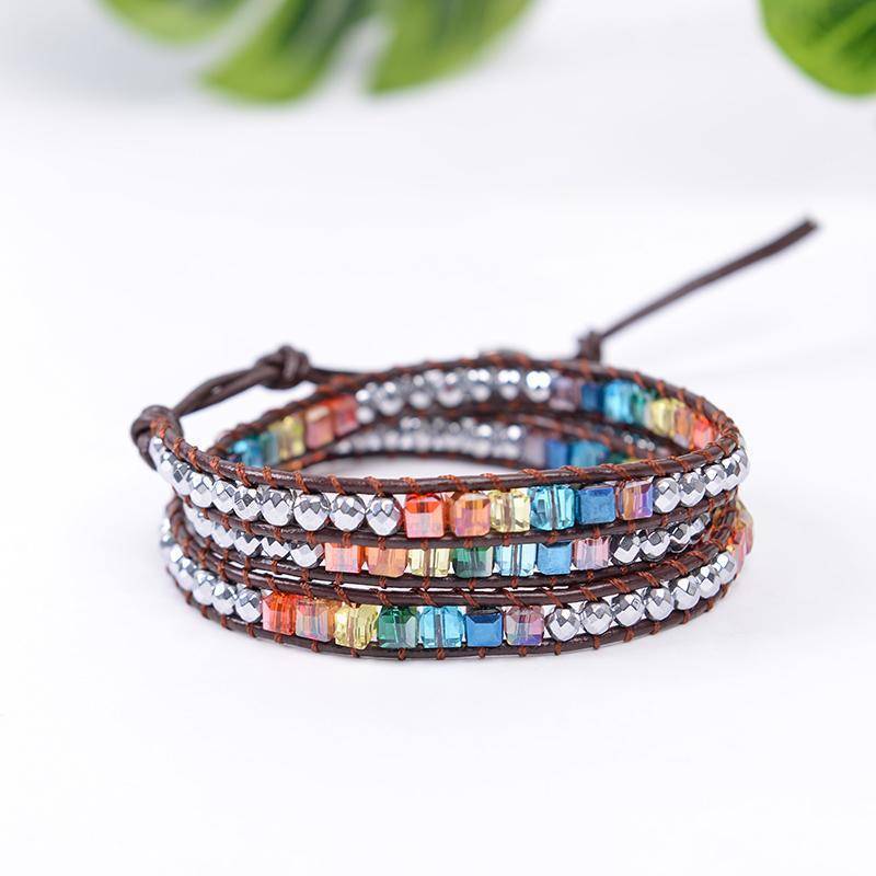 Handmade Thai Leather Wristband Bracelet - Chocolate Spring