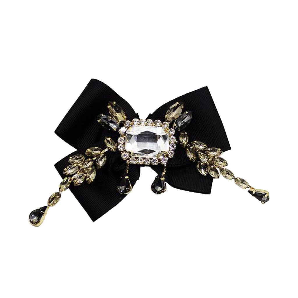 Brooches Gothic Austrian Crystal Zirconia Big Bow Brooch, Hair Clip Pin - Black