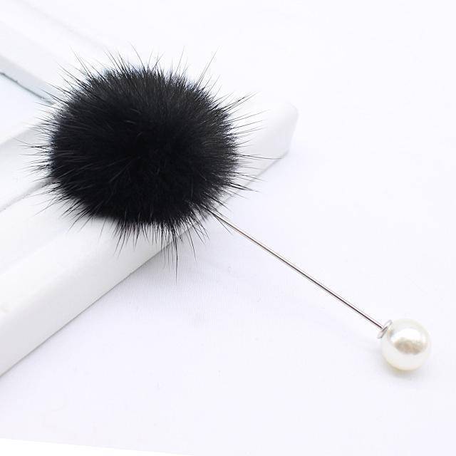 brooches & pins black new cute Charm Simulated Pearl Brooch Pins For Women Korean Fur pompom Ball Piercing Lapel Brooches Collar Jewelry Gift