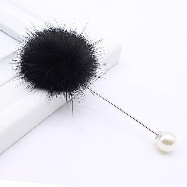 brooches & pins black7 new cute Charm Simulated Pearl Brooch Pins For Women Korean Fur pompom Ball Piercing Lapel Brooches Collar Jewelry Gift