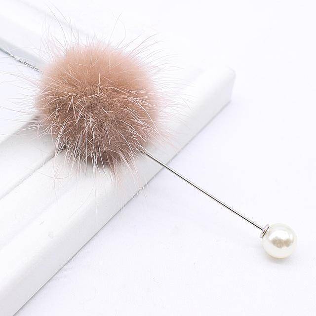 brooches & pins brown new cute Charm Simulated Pearl Brooch Pins For Women Korean Fur pompom Ball Piercing Lapel Brooches Collar Jewelry Gift