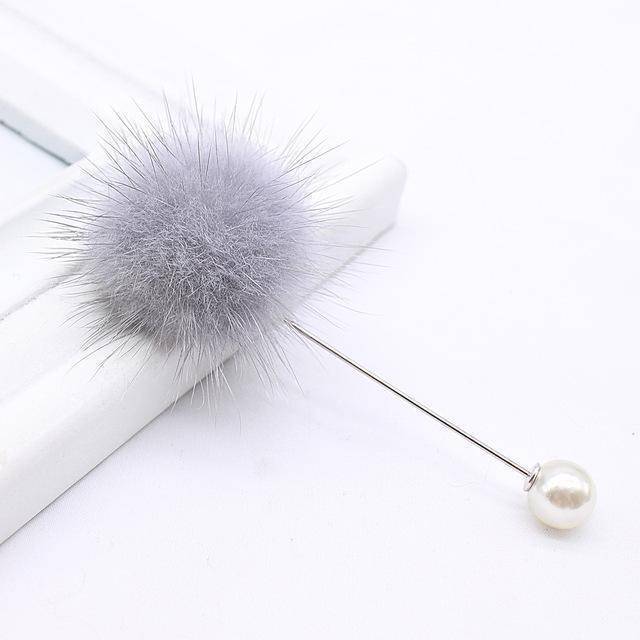 brooches & pins gray new cute Charm Simulated Pearl Brooch Pins For Women Korean Fur pompom Ball Piercing Lapel Brooches Collar Jewelry Gift